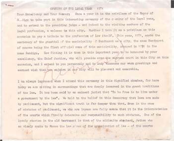 Document - NORMAN OLIVER COLLECTION: SPEECH NOTES. OPENING OF THE LEGAL YEAR 1971