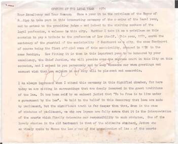 Document - NORMAN OLIVER COLLECTION: SPEECH NOTES. OPENING OF THE LEGAL YEAR 1971