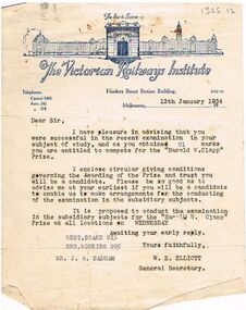 Document - BADHAM COLLECTION: THE VICTORIAN RAILWAYS INSTITUTE LETTER