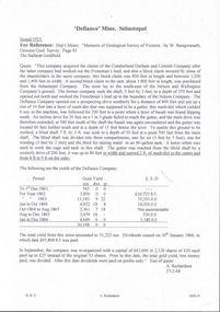 Document - MINING REPORTS - DEFIANCE MINE, SEBASTAPOL
