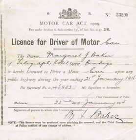 Document - MOTOR CAR LICENCE: MARGARET BAKER