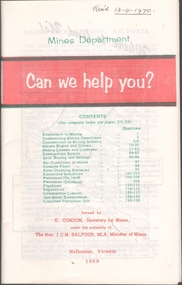 Book - MINING REPORTS - MINES DEPARTMENT CAN WE HELP YOU?