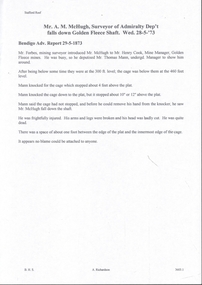 Document - MINING ACCIDENTS - MAN FALLS DOWN GOLDEN FLEECE SHAFT