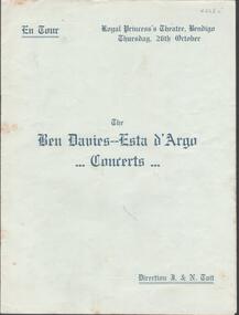 Document - ROYAL PRINCESS'S THEATRE, BENDIGO-BEN DAVIES, ESTA D'ARGO CONCERTS, 26 Oct, 1911