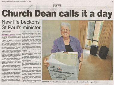 Newspaper - NEWSPAPER CUTTING: RETIREMENT OF DEAN PETA SHERLOCK, 13th December, 2011