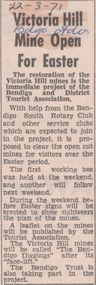 Newspaper - VICTORIA HILL -  VICTORIA HILL MINE OPEN FOR EASTER