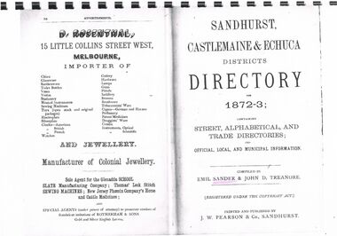 Document - PAGE FROM SANDHURST, CASTLEMAINE, ECHUCA DIRECTORY 1872-3 (SANDNER & TREANORE)