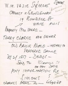 Document - NOTES: PROPERTY OF  (W?) M VAZIE SIMONS