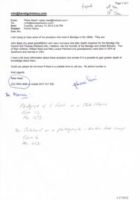 Document - REQUEST FOR INFORMATION ON ANCESTORS: JOHN REED AND THOMAS PRITCHARD