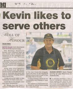Document - NEWSPAPER CUTTING: KEVIN READE VOLUNTEER, 27th January 2012