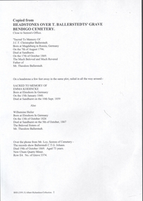 Document - VICTORIA HILL - COPY OF WORDS ON BALLERSTEDT HEADSTONE