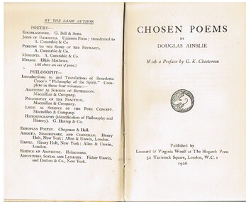 Book - ALEC H CHISHOLM COLLECTION: BOOK  ''CHOSEN POEMS'' BY DOUGLAS AINSLIE