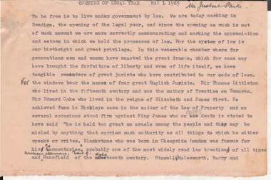 Document - NORMAN OLIVER COLLECTION: SPEECH NOTES OPENING OF LEGAL YEAR 1965