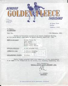 Document - NORMAN OLIVER COLLECTION: BENDIGO GOLDEN FLEECE THOUSAND 1965 PROGRAM AND OFFICIAL FUNCTIONS