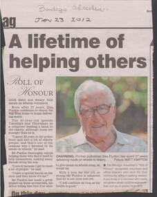 Document - NEWSPAPER CUTTING:  DES PURDON, 23rd January, 2012