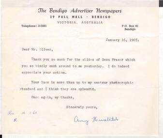 Document - NORMAN OLIVER COLLECTION: LETTER FROM AMY HUXTABLE, 16th Jan 1965