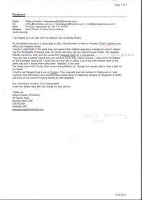 Document - CORRESPONDENCE: HAIRE/HEIRE/O'HEHIR/OHAIRE/HARE/HEIR/ FAMILY
