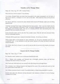 Document - ST. MUNGO MINE - FATALITY AT THE ST. MUNGO MINE