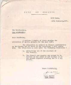 Document - NORMAN OLIVER COLLECTION: ALLOCATION OF SPORTS GROUNDS FOR SCHOOLS 19 FEBRUARY 1964