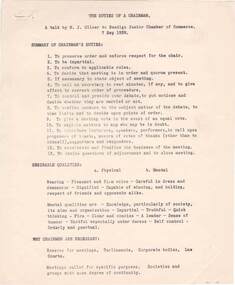 Document - NORMAN OLIVER COLLECTION: SPEECH NOTES. THE DUTIES OF A CHAIRMAN. 7 SEPTEMBER 1959