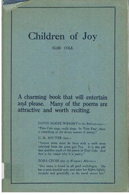 Book - ALEC H CHISHOLM COLLECTION: BOOK  ''CHILDREN OF JOY'' BY ELSIE COLE