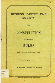 Book - BENDIGO EASTER FAIR SOCIETY CONSTITUTION AND RULES, 1926