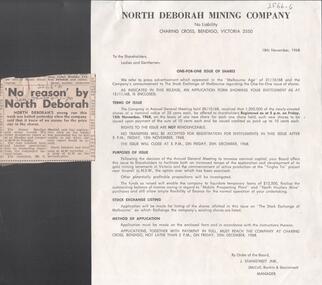 Newspaper - NORTH DEBORAH MINE - NEWSPAPER ARTICLE ON PRICE RISE ON SHARES AT NORTH DEBORAH MINE