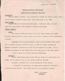 Document - NORMAN OLIVER COLLECTION: BENDIGO MUNICIPAL FREE LIBRARY REPORT APRIL 1953