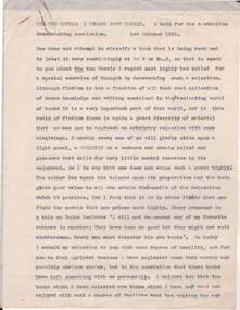 Document - NORMAN OLIVER COLLECTION: SPEECH NOTES - TEN NOVELS I REGARD MOST HIGHLY. 1 OCTOBER 1951