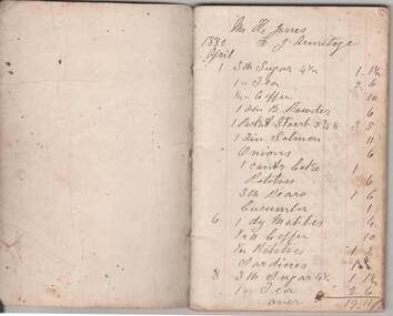 Book - ACCOUNT BOOK: LIST OF PURCHASES J ARMITAGE, AMELIA ARMITAGE FROM H JONES. 1882 - 1884, 1 April 1882