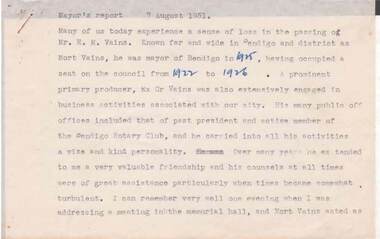 Document - NORMAN OLIVER COLLECTION: SPEECH NOTES 7 AUGUST 1951