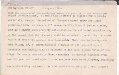 Document - NORMAN OLIVER COLLECTION: SPEECH NOTES 1 AUGUST 1951