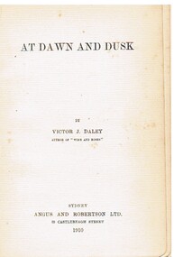 Book - ALEC H CHISHOLM COLLECTION: BOOK ''AT DAWN AND DUSK'' BY VICTOR J DALEY