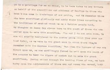 Document - NORMAN OLIVER COLLECTION: SPEECH NOTES, ANZAC DAY 1951