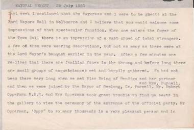 Document - NORMAN OLIVER COLLECTION: SPEECH NOTES 25 JULY 1951