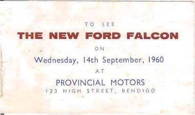 Document - INVITATION TO DISPLAY OF NEW FORD FALCON CAR, 14 September 1960