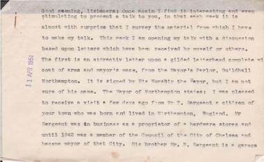 Document - NORMAN OLIVER COLLECTION: SPEECH NOTES 11 APRIL 1951