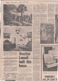 Photograph - WOOTON LANSELL BUILT THIS HOUSE: ARTICLE BENDIGO ADVERTSIER 29/11/1969, 29th November, 1969