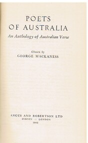 Book - ALEC H CHISHOLM COLLECTION: BOOK  'POETS OF AUSTRALIA' BY GEORGE MACKANESS