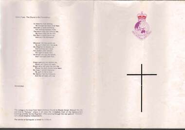 Document - FORM OF SERVICE: FUNERAL OF LATE LT.COL. SPRENGER