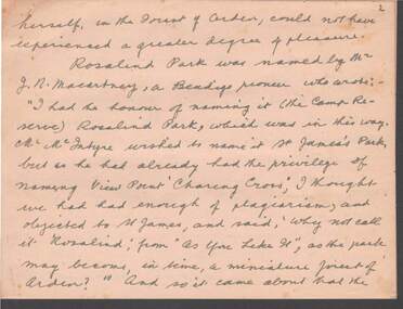 Document - PARKS OF BENDIGO: HANDWRITTEN STORY