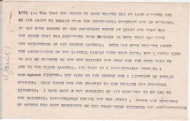 Document - NORMAN OLIVER COLLECTION: SPEECH NOTES 4 JAN 1951