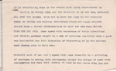 Document - NORMAN OLIVER COLLECTION: NEW YEAR SPEECH NOTES 1951