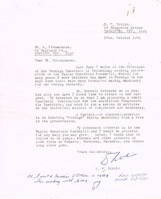 Document - CORRESPONDENCE: TAYLOR HORSFIELD, 20/10/1971