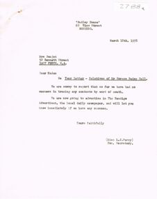 Document - CORRESPONDENCE: HORACE BADEN HALL, 23/1/1978
