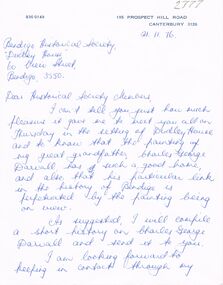Document - CHARLES GEORGE DARVALL LETTER, 21/11/1976