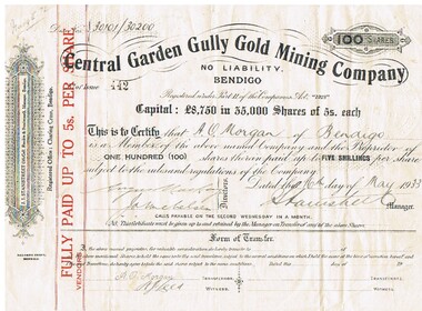 Document - CENTRAL GARDEN GULLY GOLD MINING COMPANY - SHARE CERTIFICATE