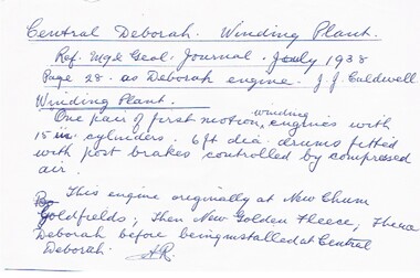 Document - CENTRAL DEBORAH GOLD MINE - WINDING PLANT NOTES