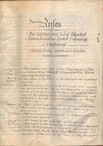 Document - RULES OF THE CATHERINE REEF UNITED CLAIMHOLDERS GOLD MINING COMPANY