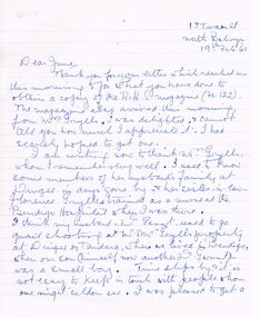 Document - JUNE PARRY COLLECTION: LETTER FROM  SELINA DE RAVIN TO JUNE PARRY, BHS, 1965